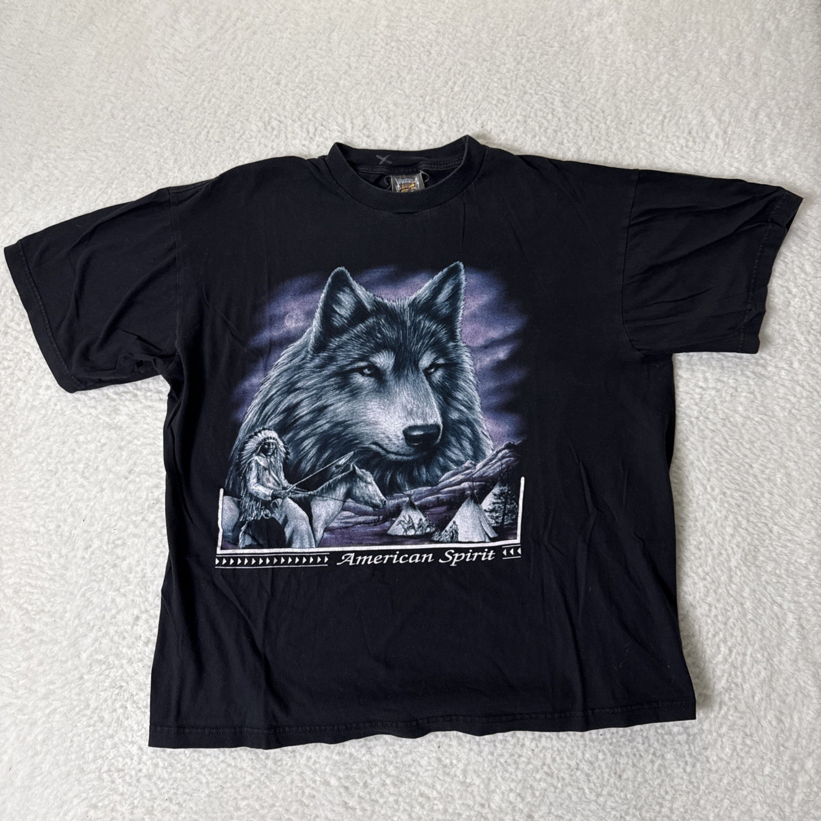 Vintage Thunder Sportswear American Spirit Wolf Native American T Shirt Size XL gallery