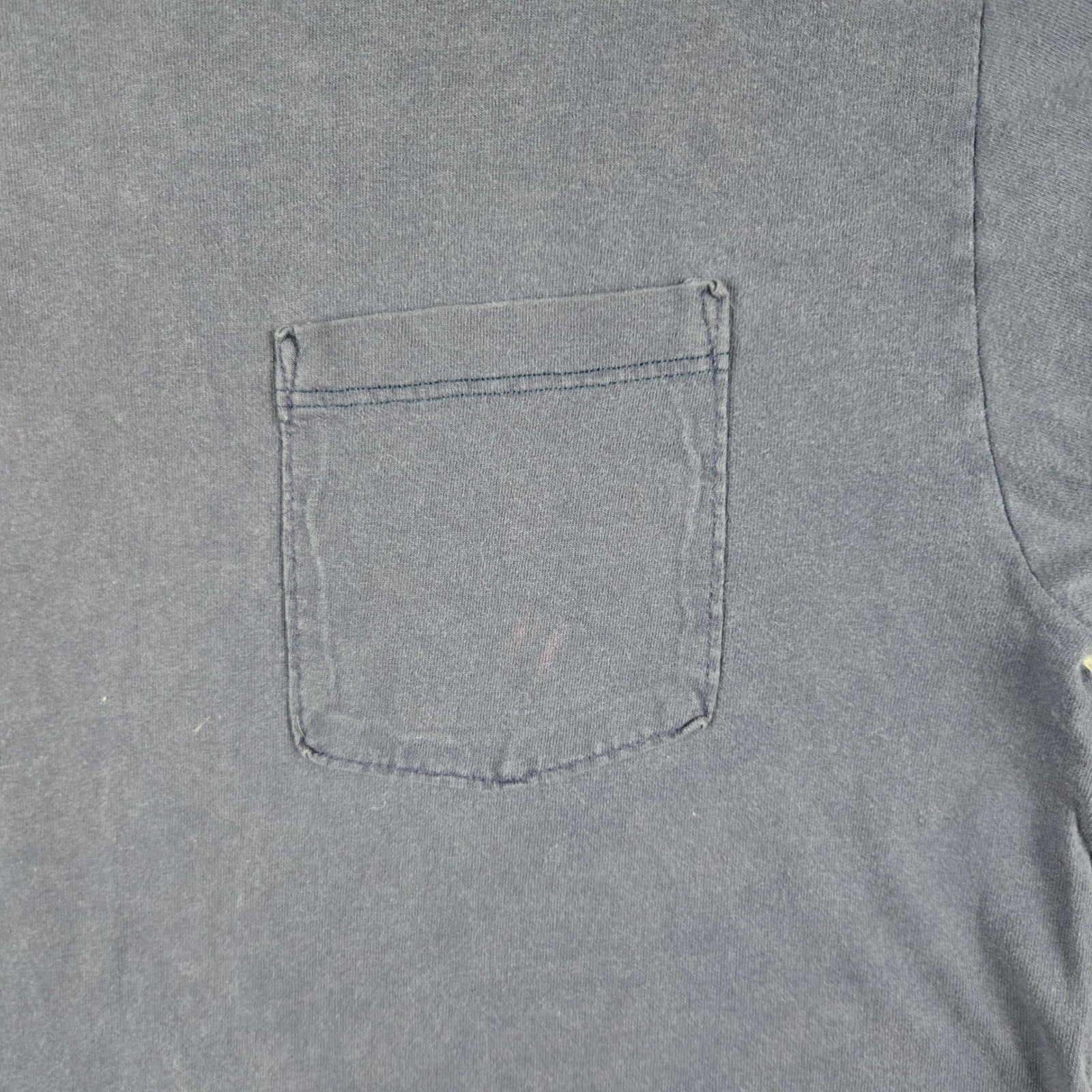 Vintage Pocket T-Shirt Mens Large Navy Blue Blank Distressed Faded 90s USA Made gallery