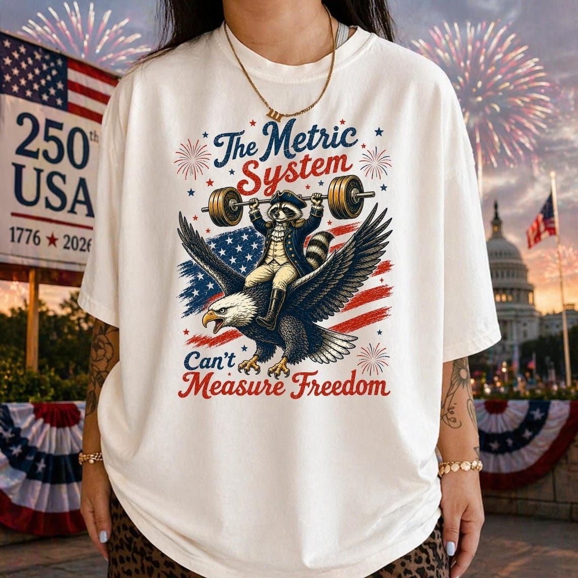 Metric System Cant Measure Freedom T-Shirt, Funny Raccoon Gym 4th Of July Gift gallery