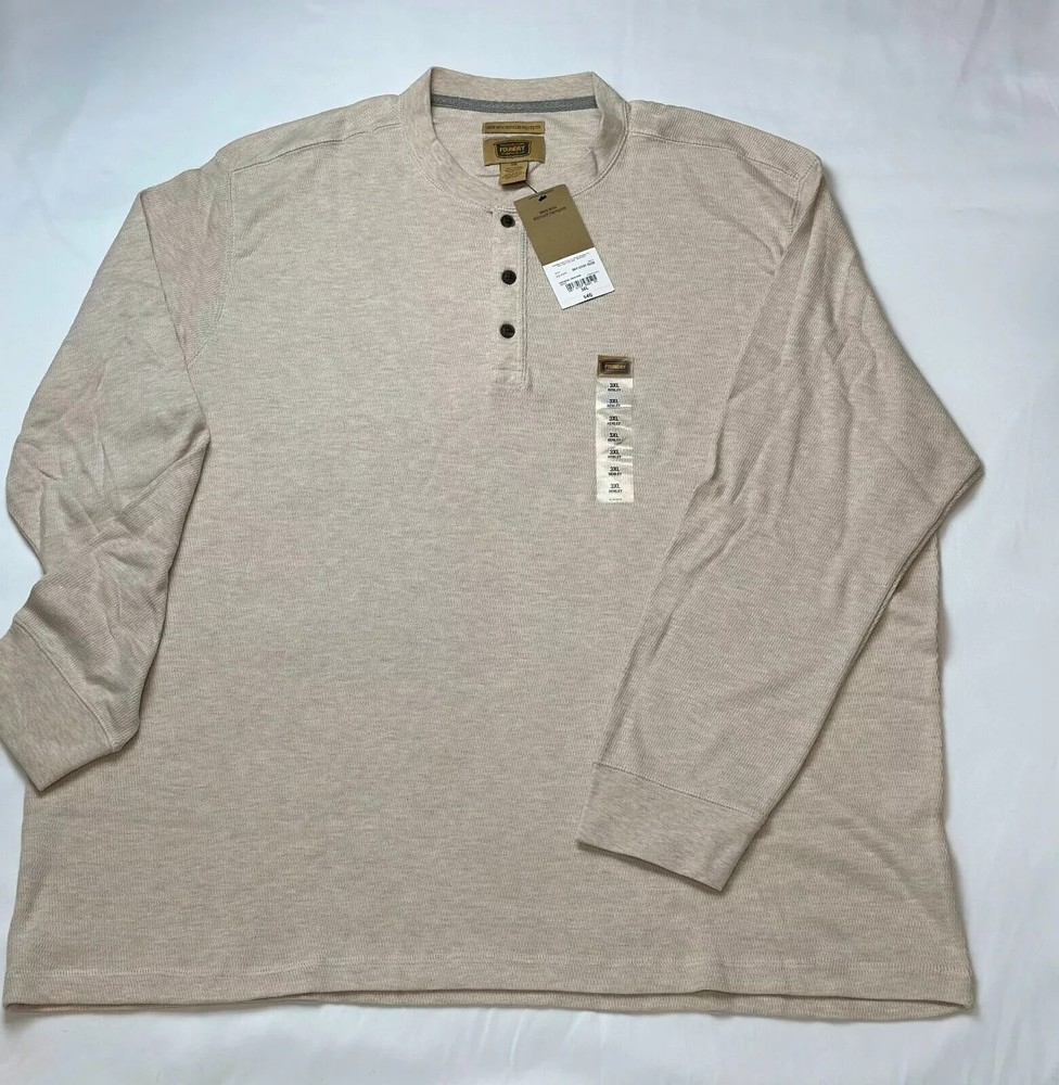 The Foundry Men’s Thermal Henley Top Oatmeal Long Sleeve Pullover Shirt 3X C1041