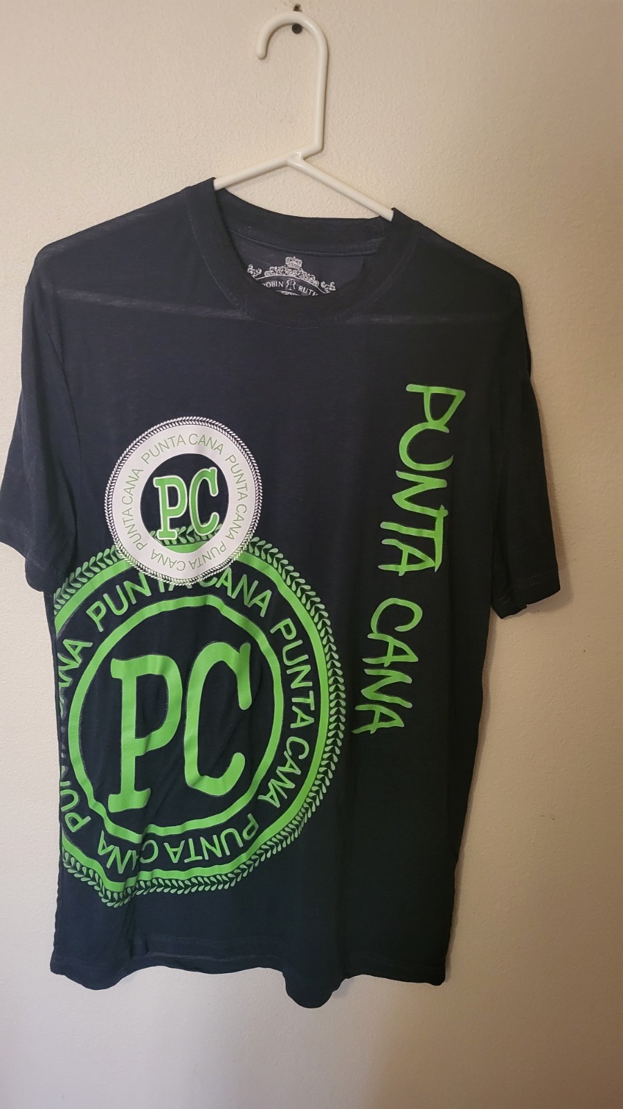 Robin Ruth Punta Cana Men's T-Shirt, Size L Green Black Semi sheer S Sleeve Vac gallery