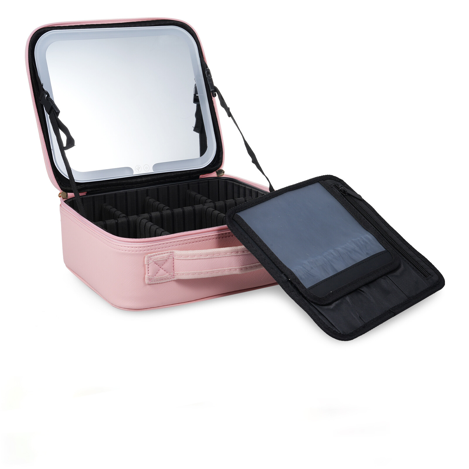 Makeup Bag Partition Organizer Adjustable Compartments With Built-In Mirror O6D2