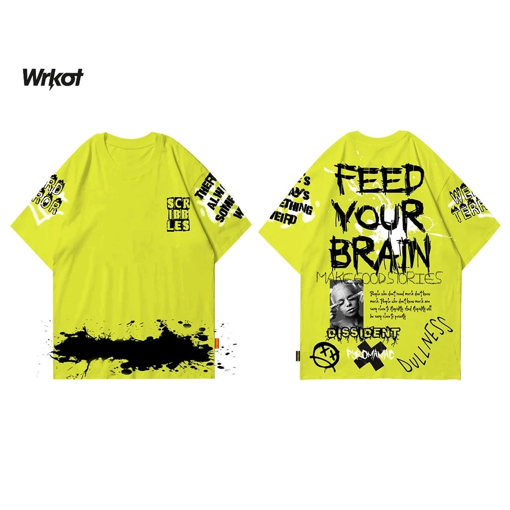 Workout Streetwear Feed Your Brain Graphic Graffiti T-Shirt Neon Yellow Cotton gallery
