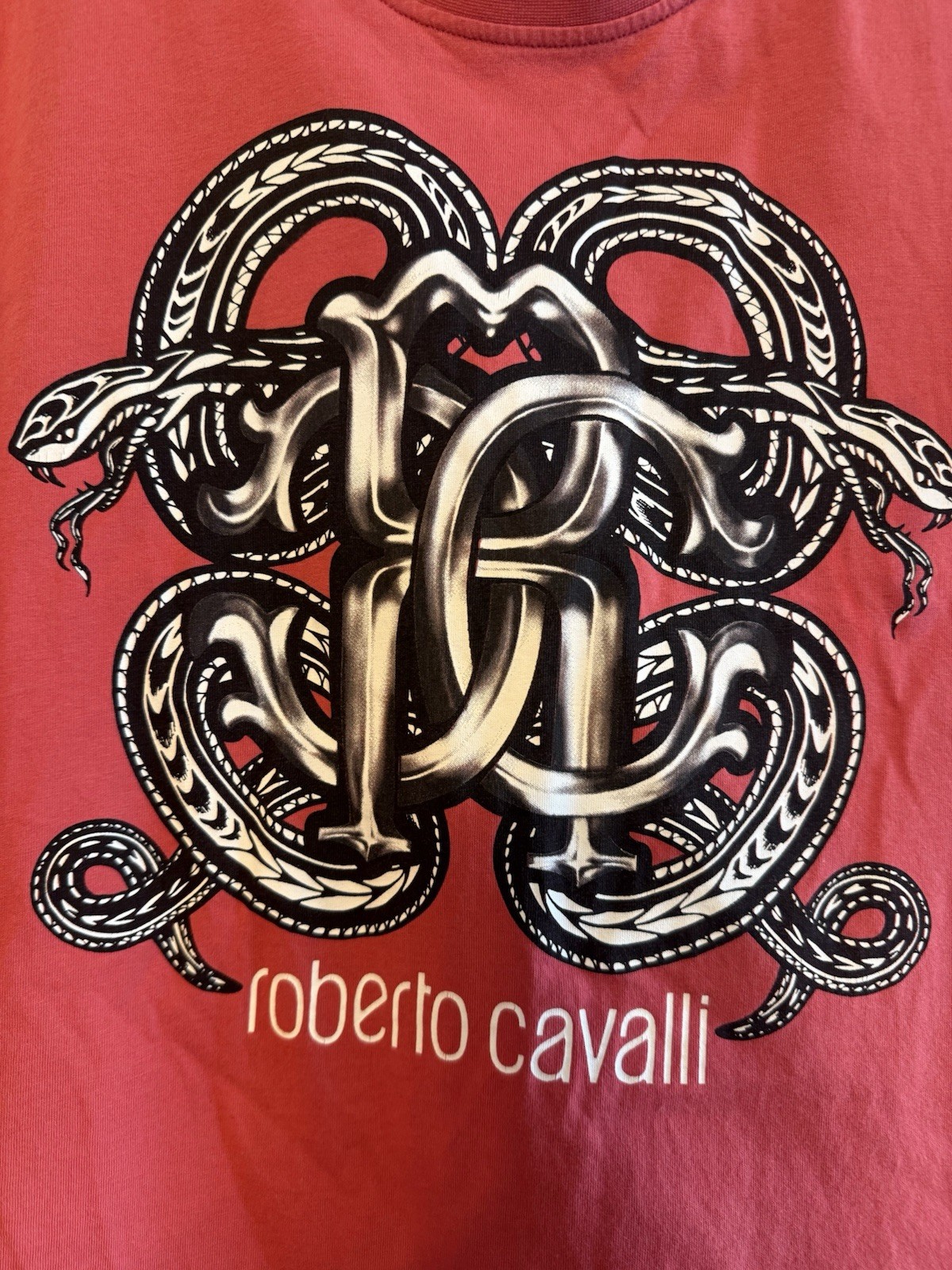 Roberto Cavalli Men’s Red Snake Logo Graphic Print Crew Neck T-Shirt Sz M gallery