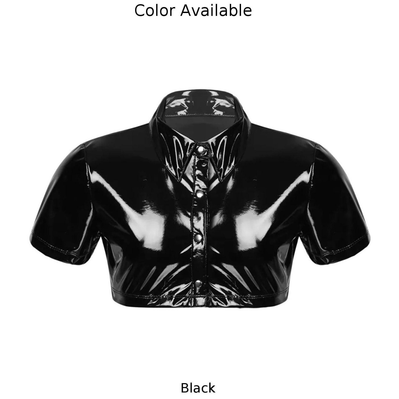 Crop Tops Blouse M-3XL Mens PU Patent Leather Shiny Shirt Short Sleeve gallery