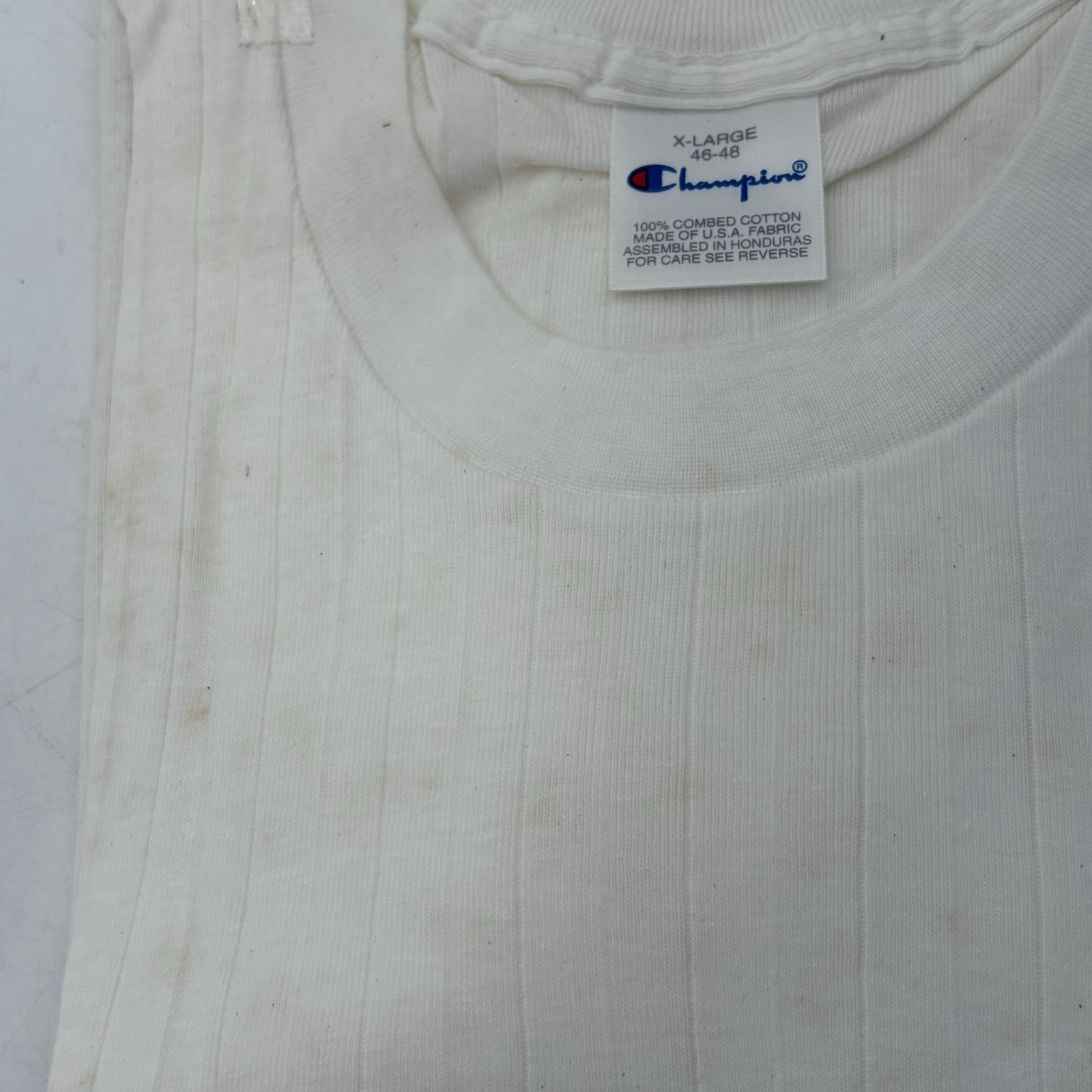 VTG 90s Champion White Ribbed Crew Shirt XL 46-48 NOS Made In USA gallery