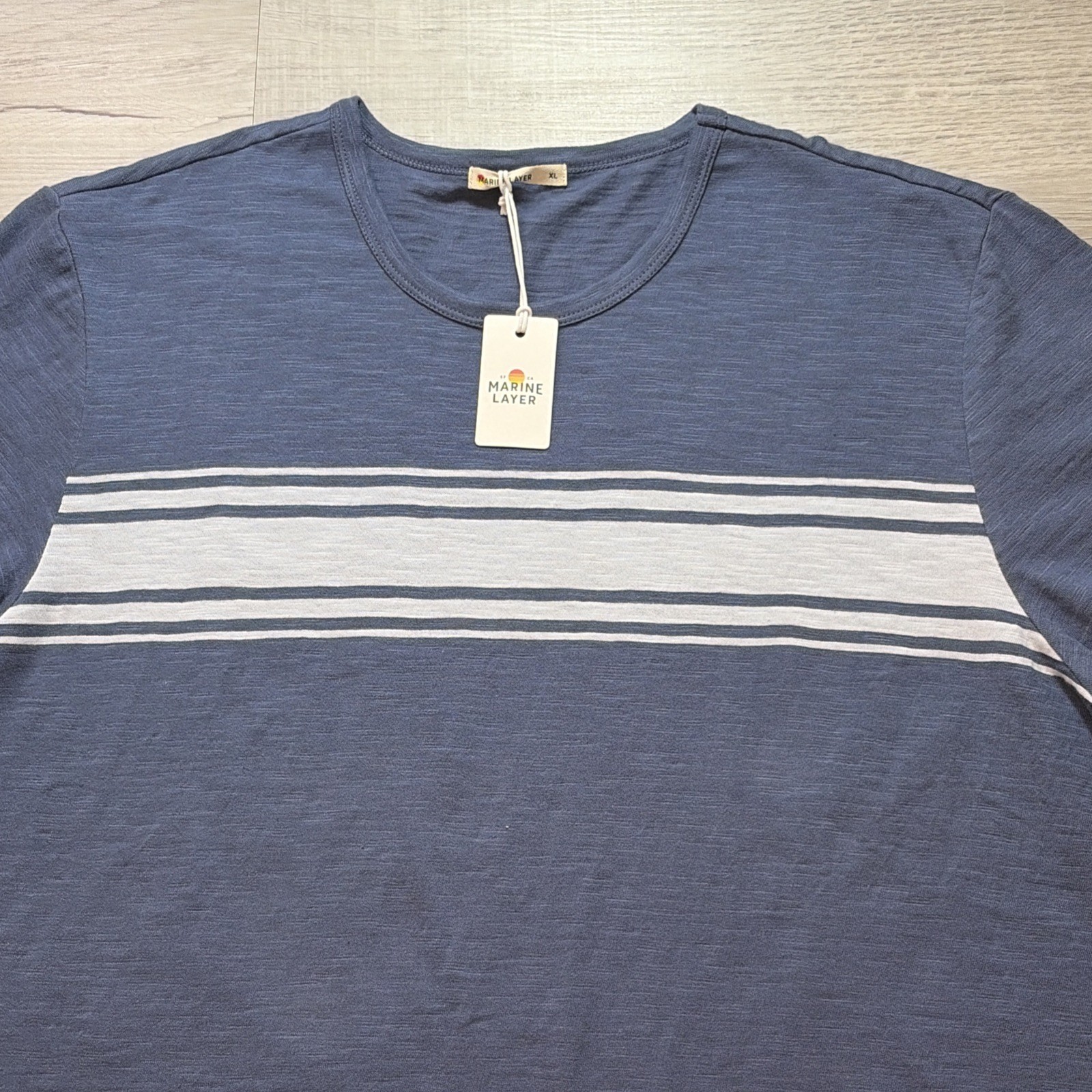 NWT MARINE LAYER VINTAGE HEAVY SLUB STRIPE TEE MENS XL NAVY BLUE PREPPY Y2K NEW gallery