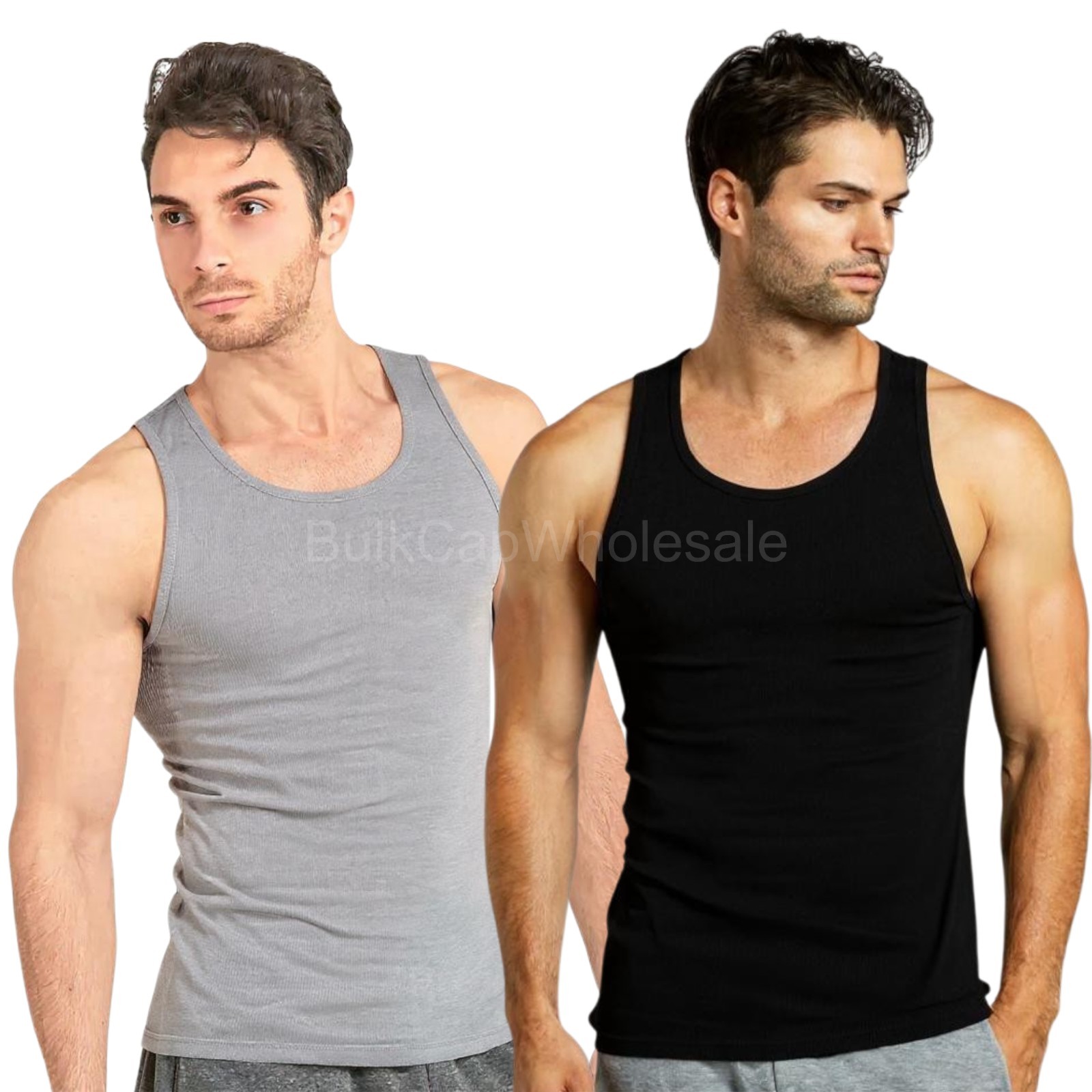 Men's Tank Top 100% Cotton Black Grey A-Shirt Wife Beater Undershirts Size S-3XL gallery