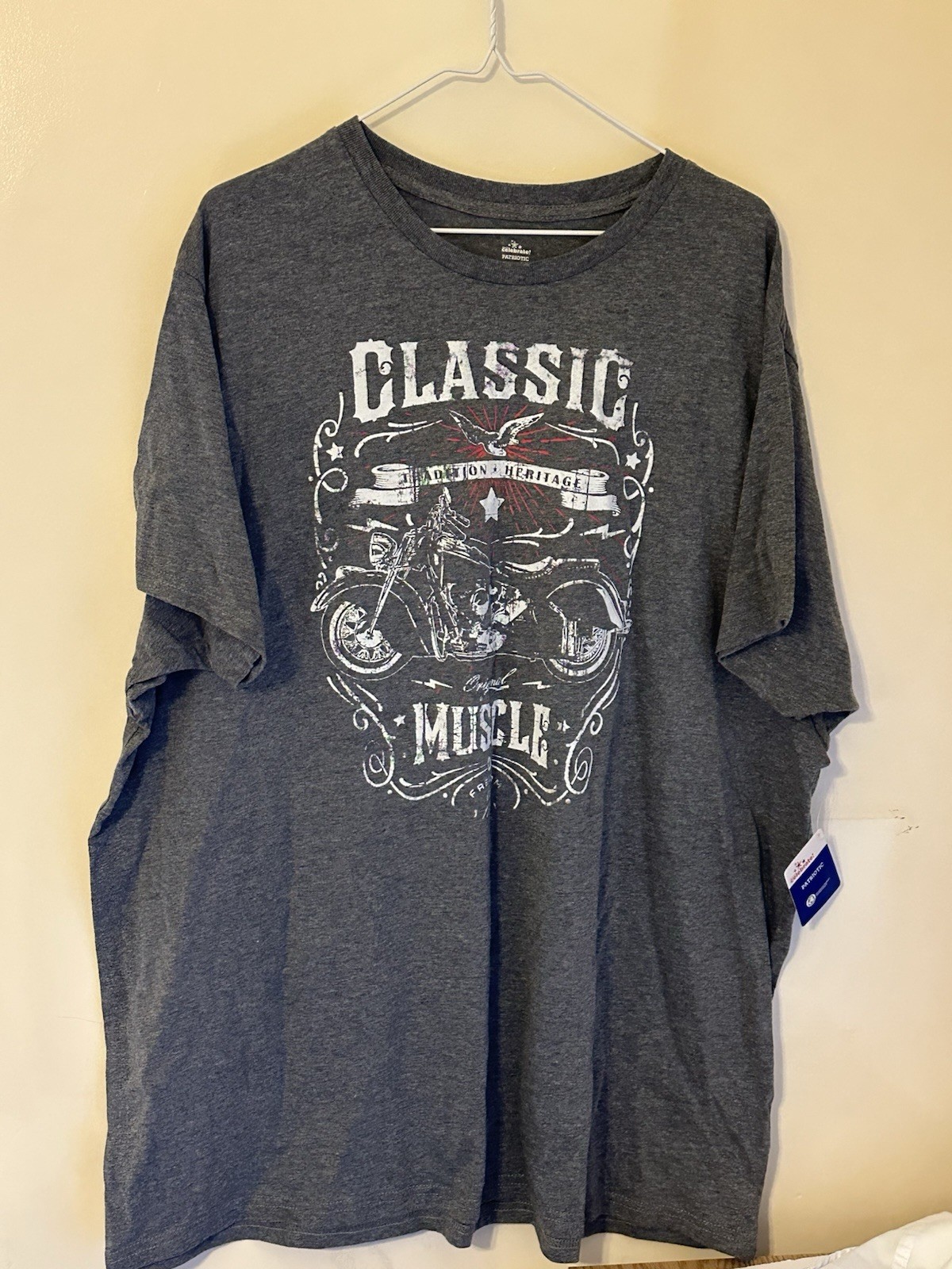 Patriotic Grey T-Shirt, Celebrate Classic Muscle Freedom 1776 Motorcycle 3XXXL￼ gallery