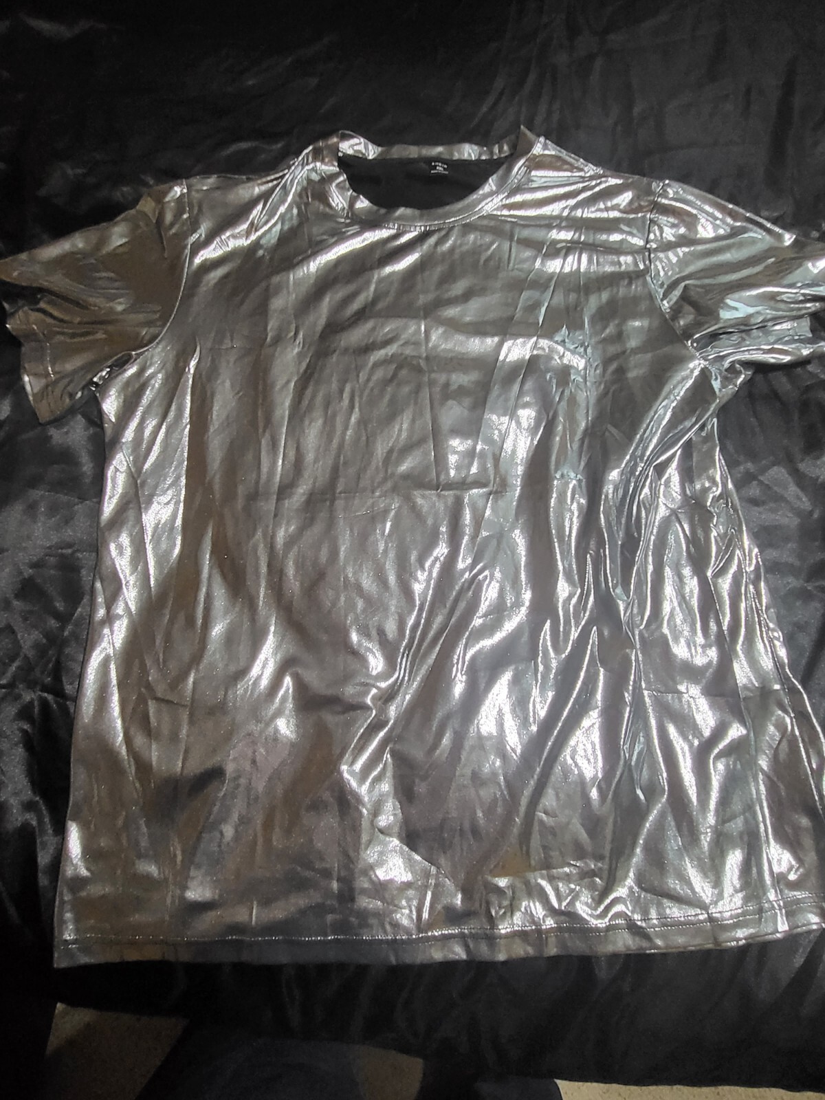 Shein Metallic Silver Shiny Shirt Mens Large NWT gallery