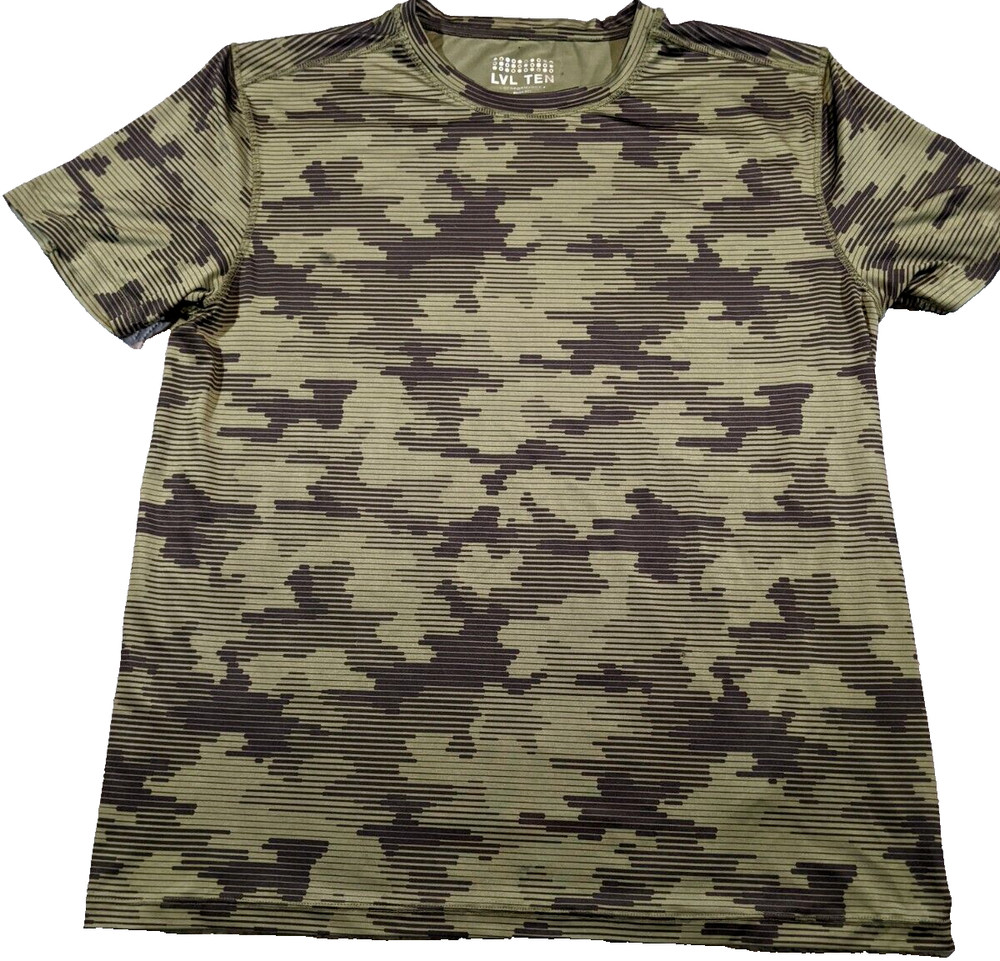 Level Ten Performance Mens T-Shirt Camouflage Camo Short Sleeve Black Green Med