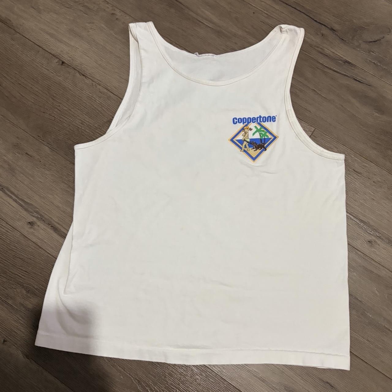 VINTAGE 90s Coppertone single stitch white beach SUMMER vacation tank top MEDIUM gallery