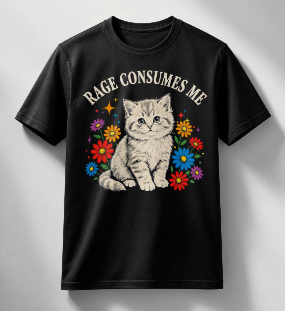 Rage Consumes Me Cat Tabby Animals Mens T Shirt Womens Graphic Tee Floral Art gallery
