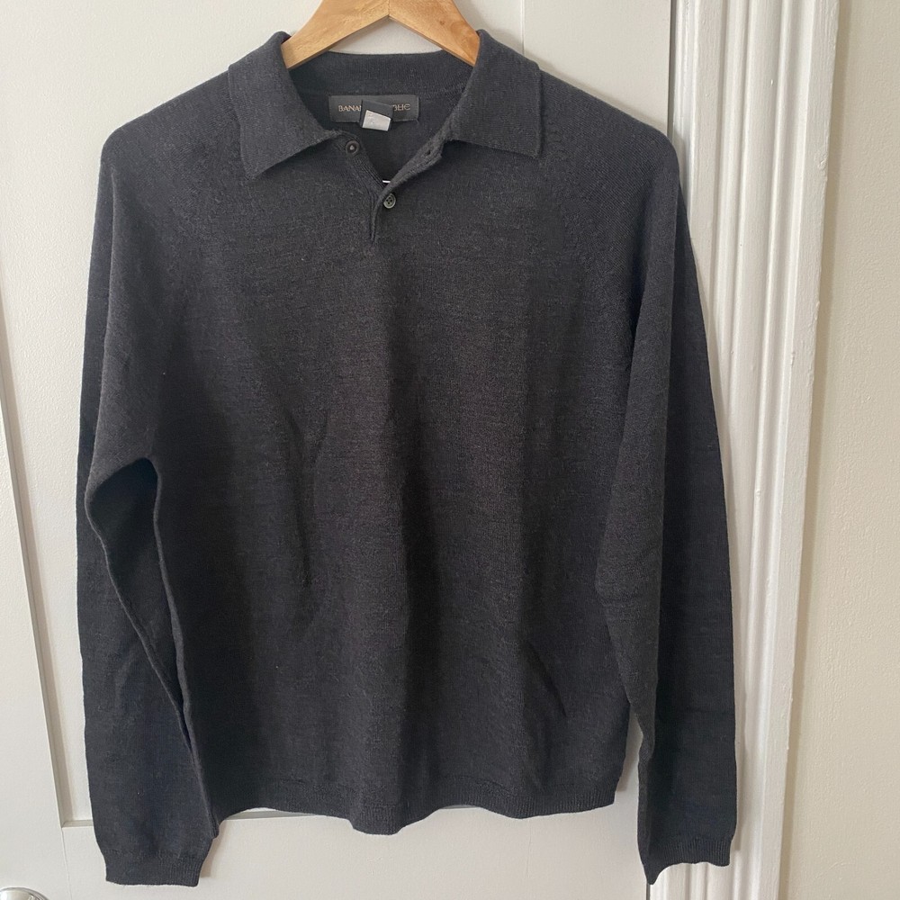 Banana Republic Extra Fine Merino Wool Men’s Black Long Sleeve Shirt Size Small