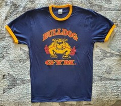 Bulldog Gym Old School Bodybuilding Workout Muscle Navy / Gold Ringer T-Shirt