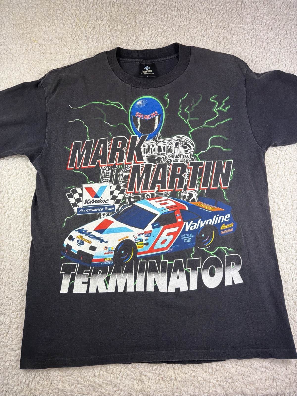 Vintage Black Single Stitch MARK MARTIN TERMINATOR T-Shirt Size L NASCAR USA🔥 gallery