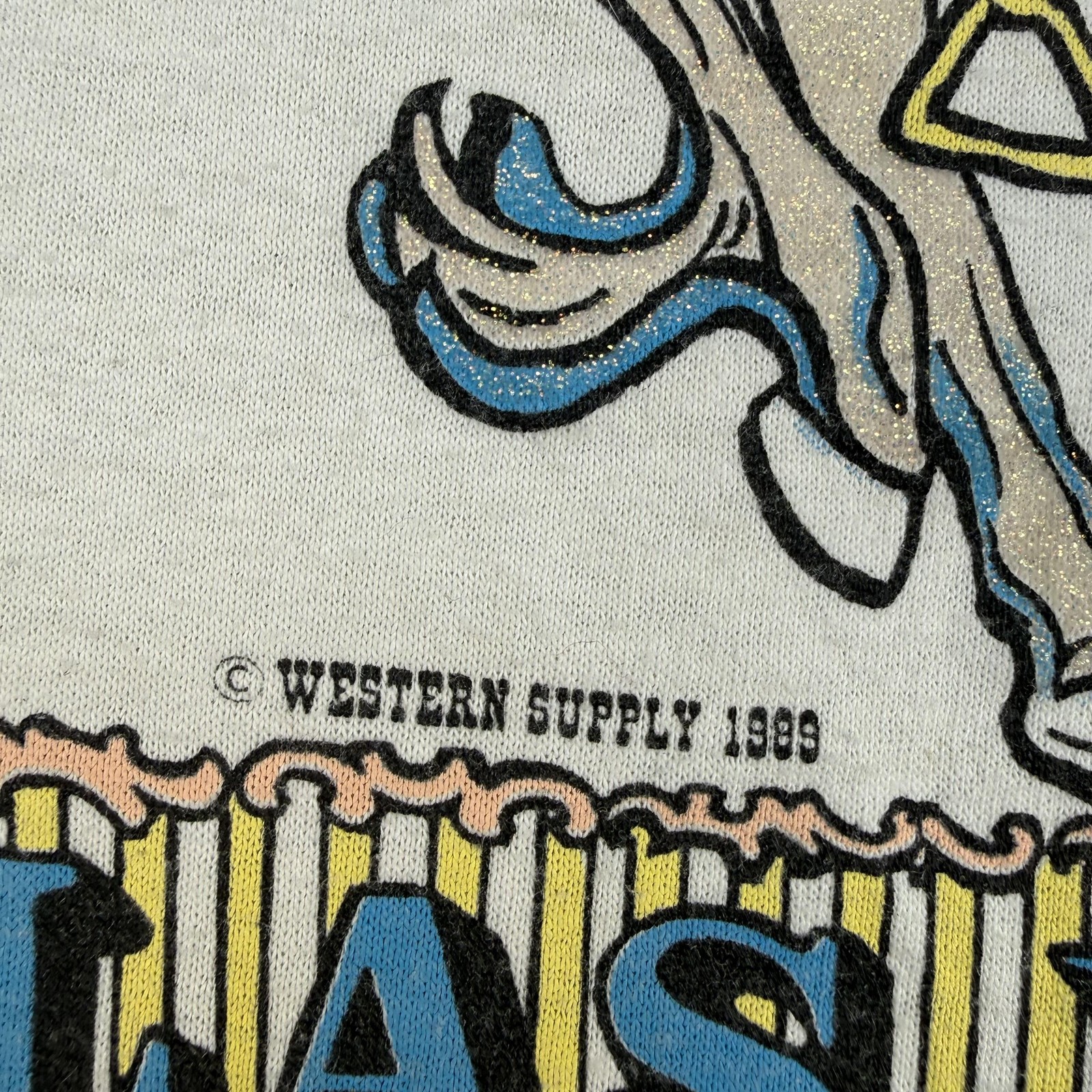Vintage Las Vegas Carousel Horse Graphic Shirt Mens Medium White Glitter 80s gallery
