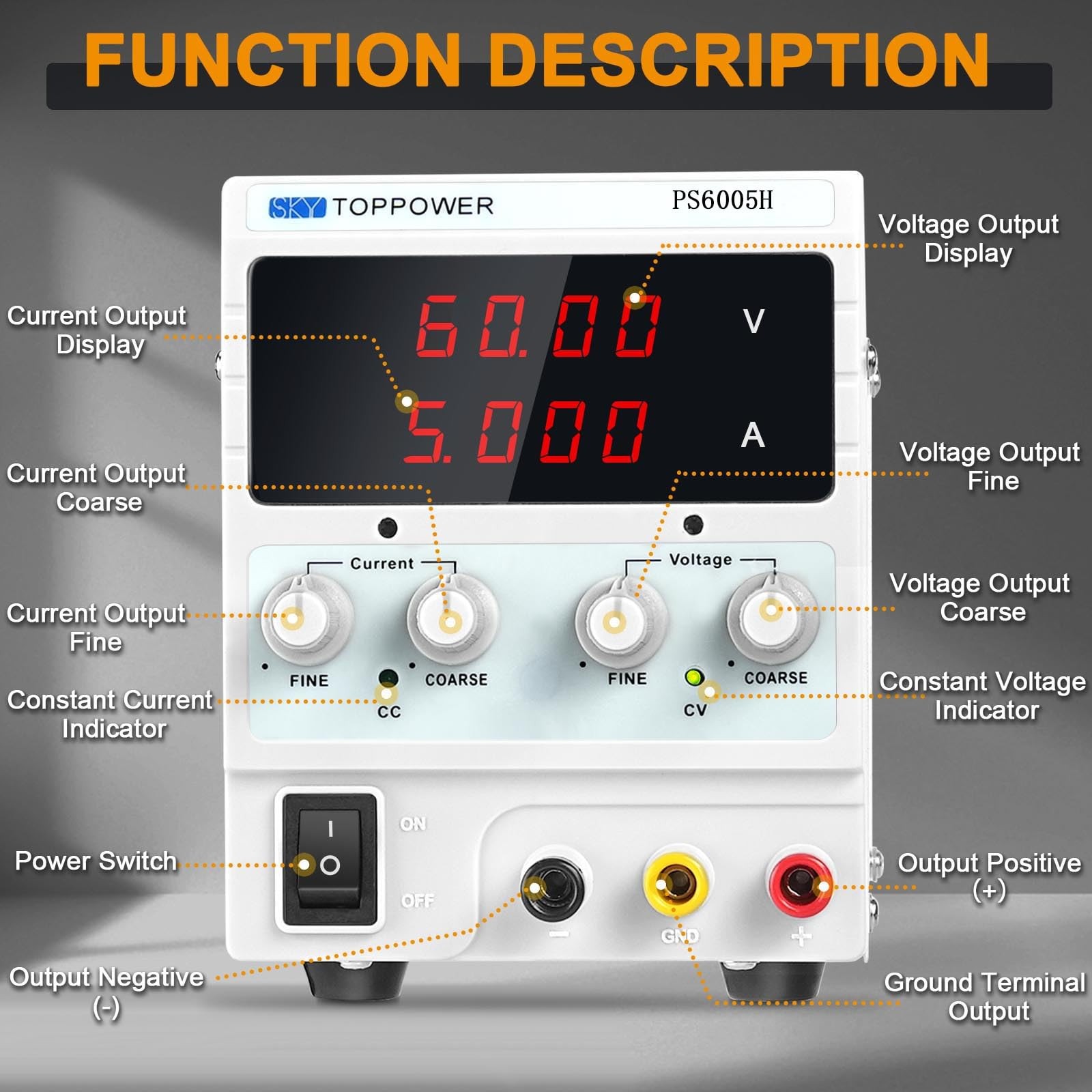 Variable DC Power Supply, 0-60V 0-5A Adjustable Bench Power Supply with 4 Dig…