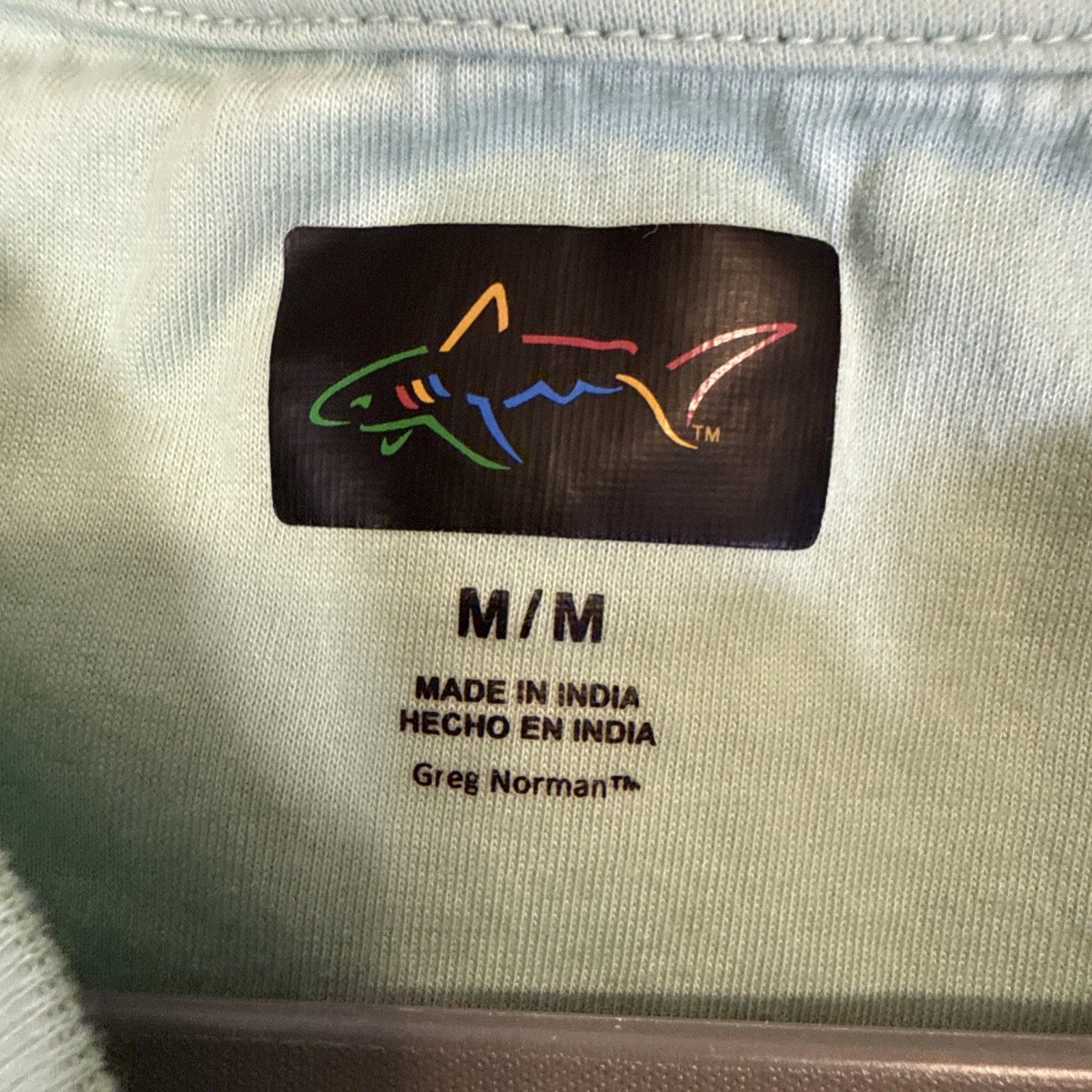 Greg Norman Pocket Tee Size M Light Green Tshirt Fish Logo Medium weight Fabric gallery