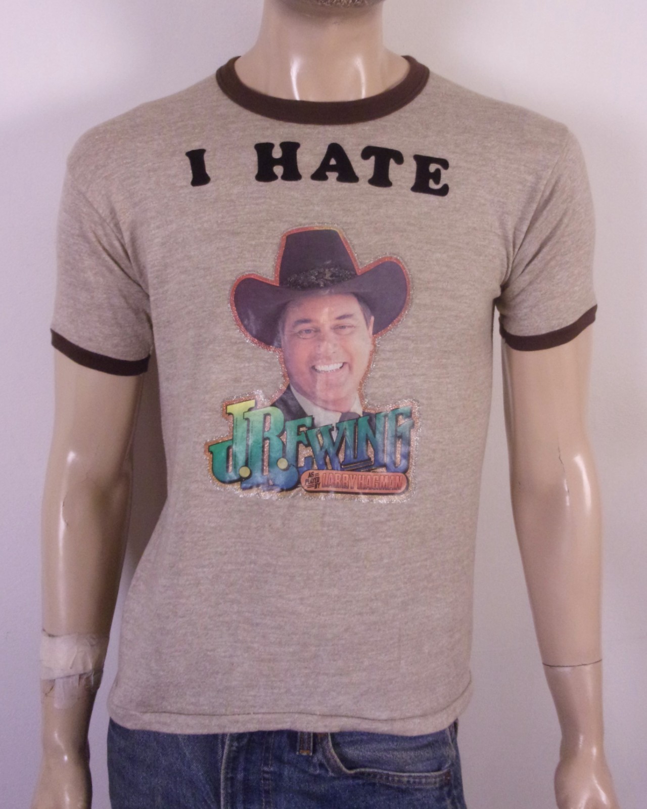 vintage 80s Dallas TV Show T-Shirt JR Ewing Larry Hagman rayon tri blend SZ M gallery