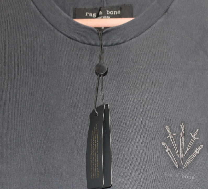 NWT Rag & Bone Short Sleeve Embroidered Dagger Tee Mens Med. Washed Black $128 gallery