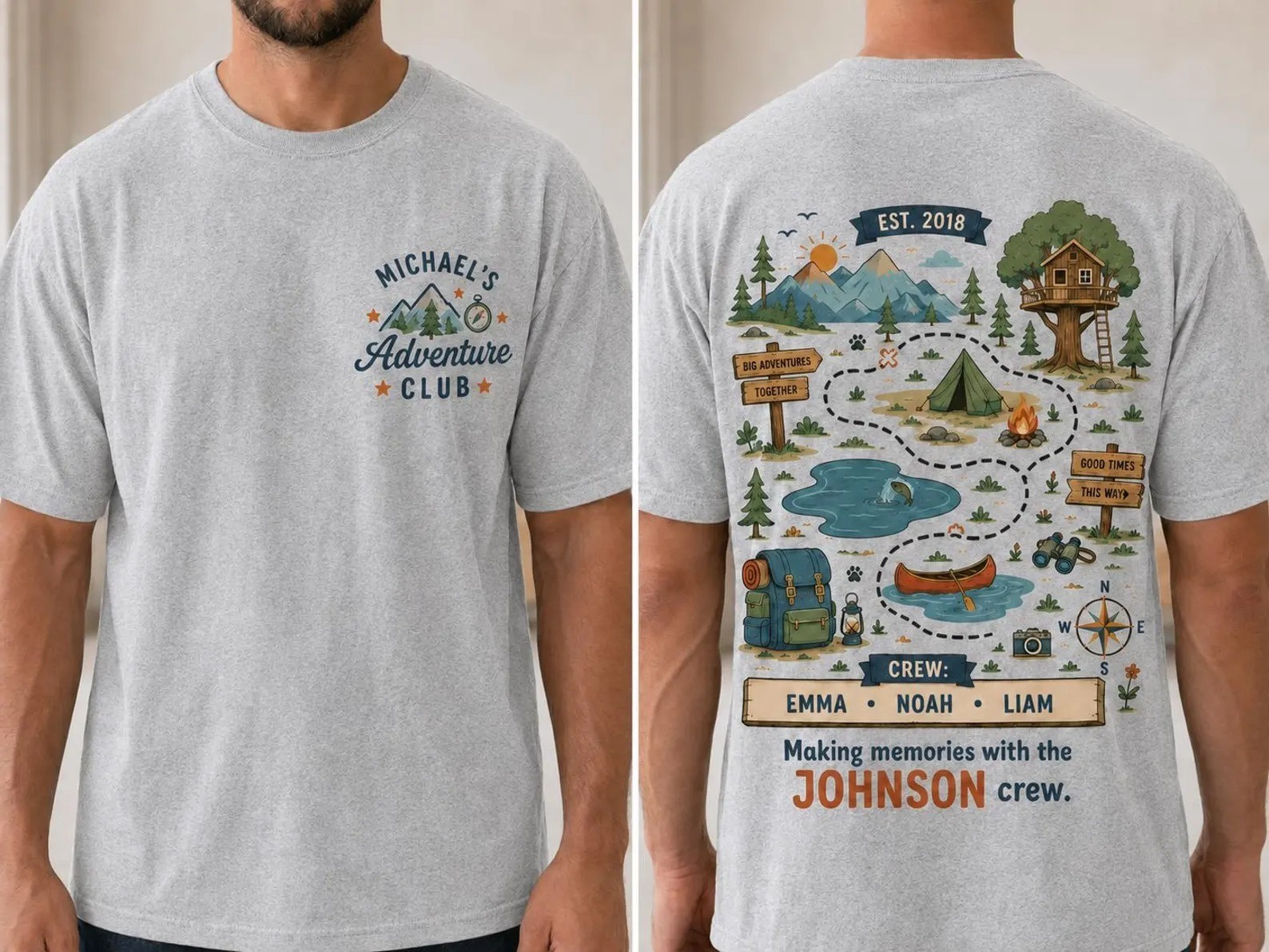 Personalized Adventure Dad Custom Outdoor Dad Tee, Kids Names Camping T-Shirt gallery