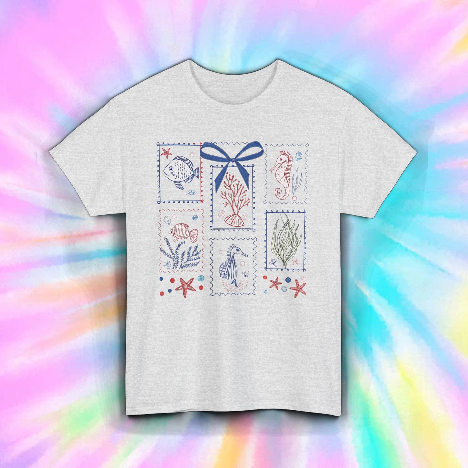 Sea Life Shirt Nautical Ocean Creatures Coral Vintage Beach Tee S-5XL