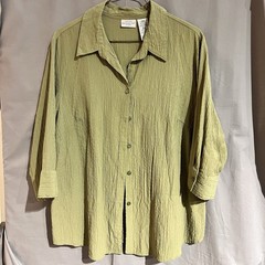 White Stag brand green crinkle textured button-down blouse Size 1X (16W) TG2048
