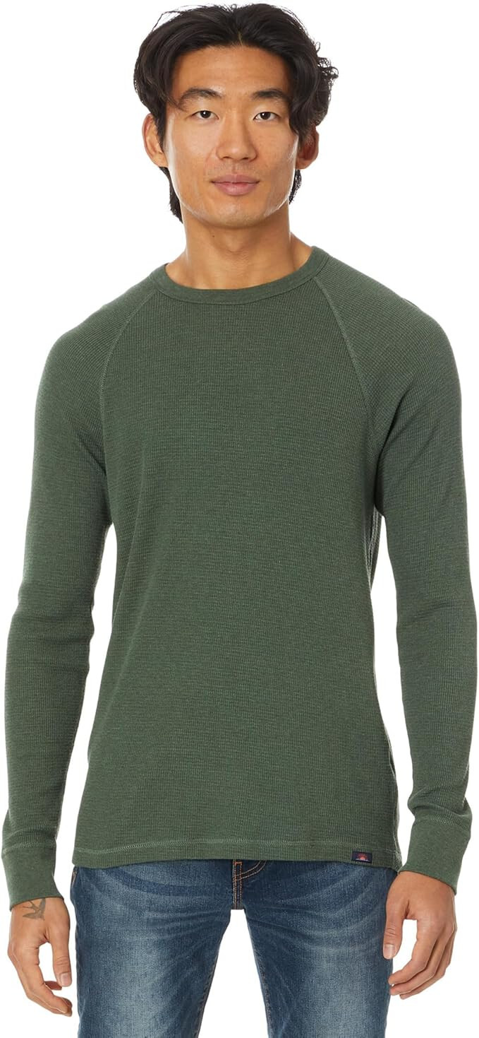 Faherty Mens Long Sleeve Cloud Waffle Crew in Deep Fern Heather Size XXL