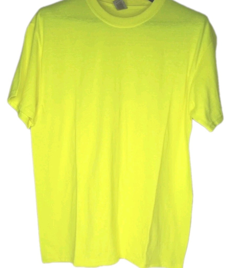 Gildan Heavy Cotton Safety Green HiVis Men's Size Large Work T-shirts Ot Of 2 gallery