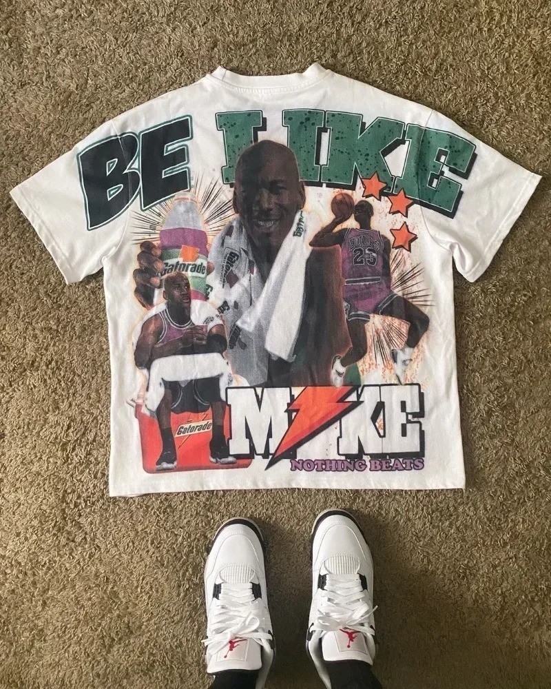 Men's Summer Retro Letter Portrait Printed T-shirt Boxy Fit Y2k Urban Streetwear gallery