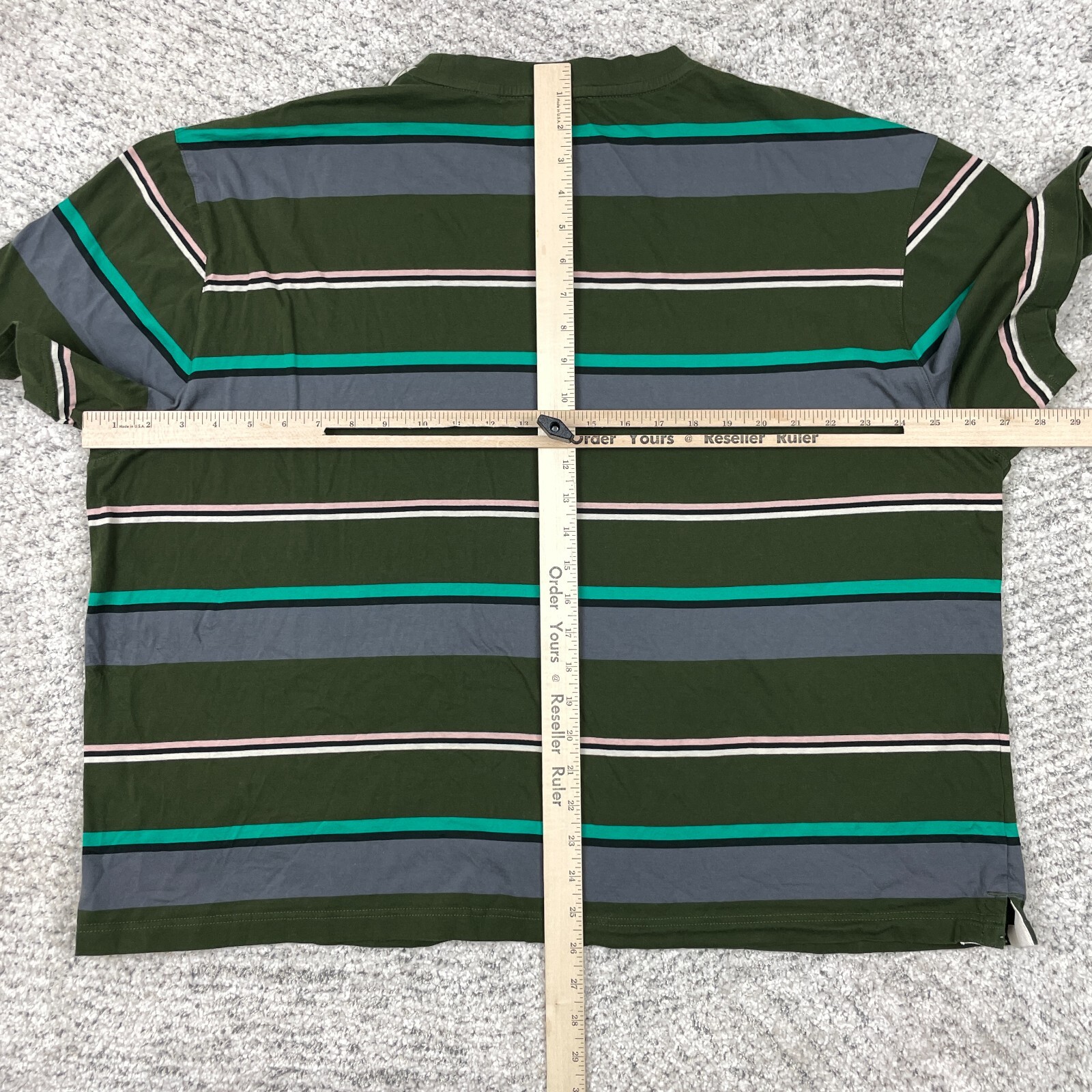 Ted Baker T-Shirt Mens Short Sleeve Crew Neck Green Gray Stripe Tee Logo GUC gallery