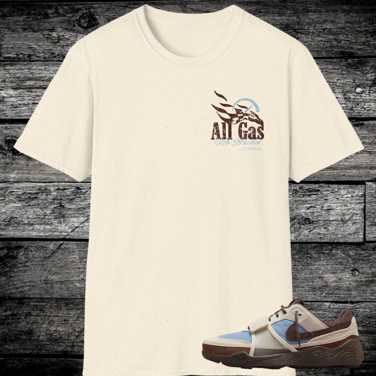 Travis Scott Field Jaxx Leche Blue Sneaker Match Shirt, Baroque Brown Pale Ivory gallery