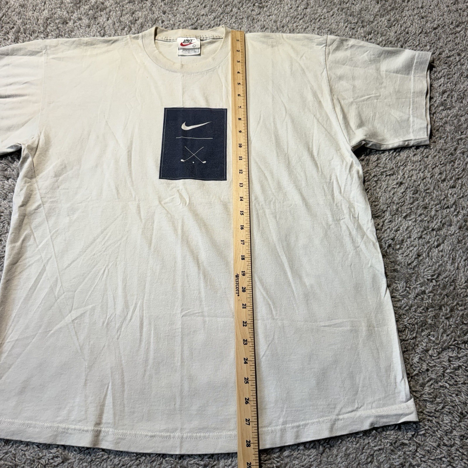 90s Vintage Nike Golf Swoosh Tee Large White Cream Tiger Woods Made USA Cotton gallery