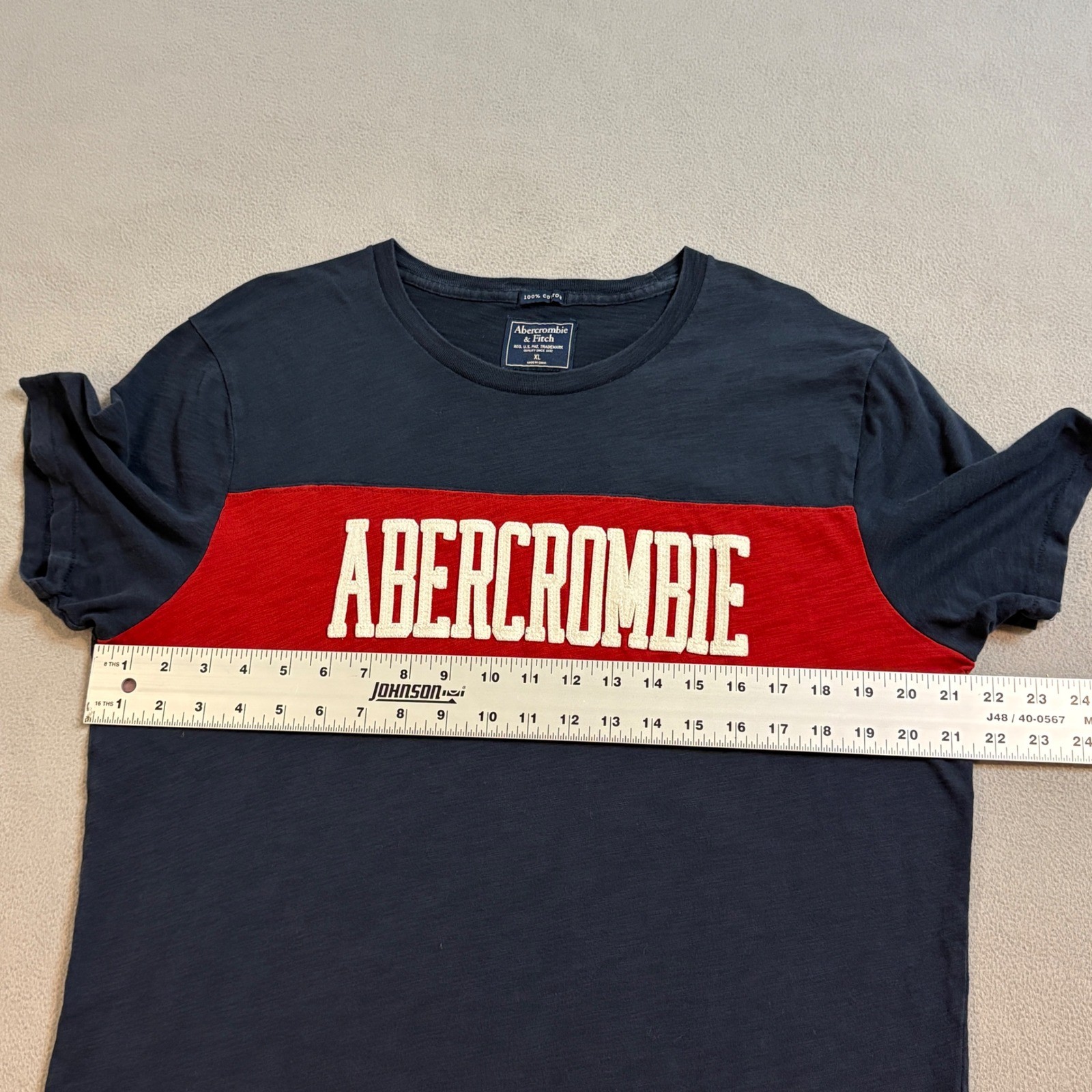 Vintage Abercrombie & Fitch Mens XL Navy Blue Red Stripe Logo T-Shirt Cotton gallery