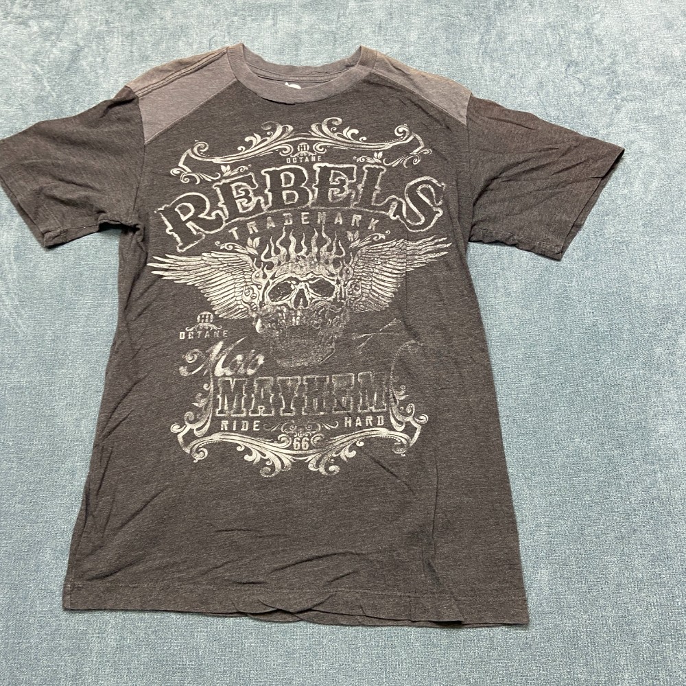 Skully Hi Octane Rebels Moto Mayhem Ride Hard T Shirt Mens Small Gray Graphic