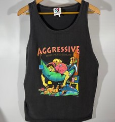 Vintage Aggressive Non-Participant 1994 Blue Cartoon Single Stitch L Tank N