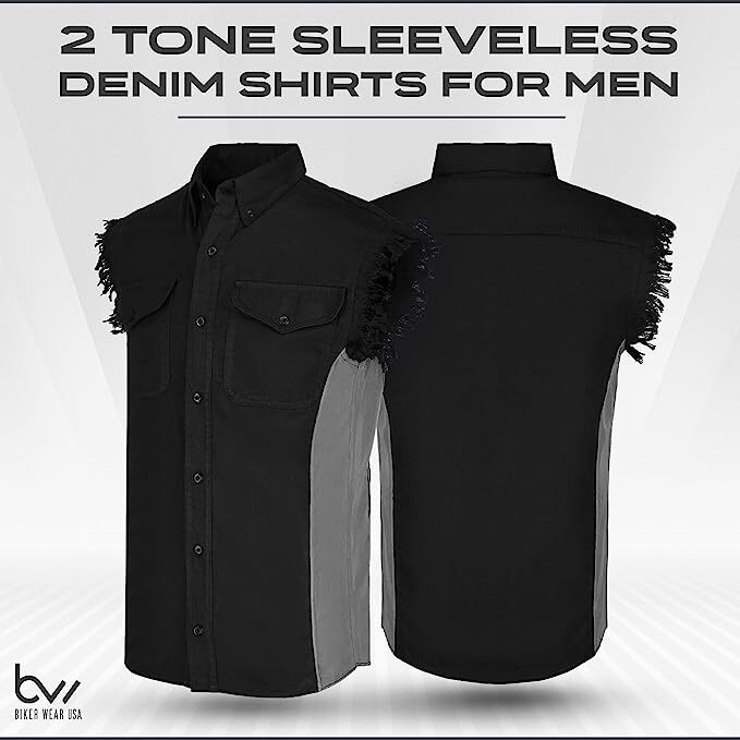 MEN'S SLEEVELESS DENIM SHIRTS - 2-TONE - WITH VERTICAL REFLECTIVE SAFETY LINING gallery