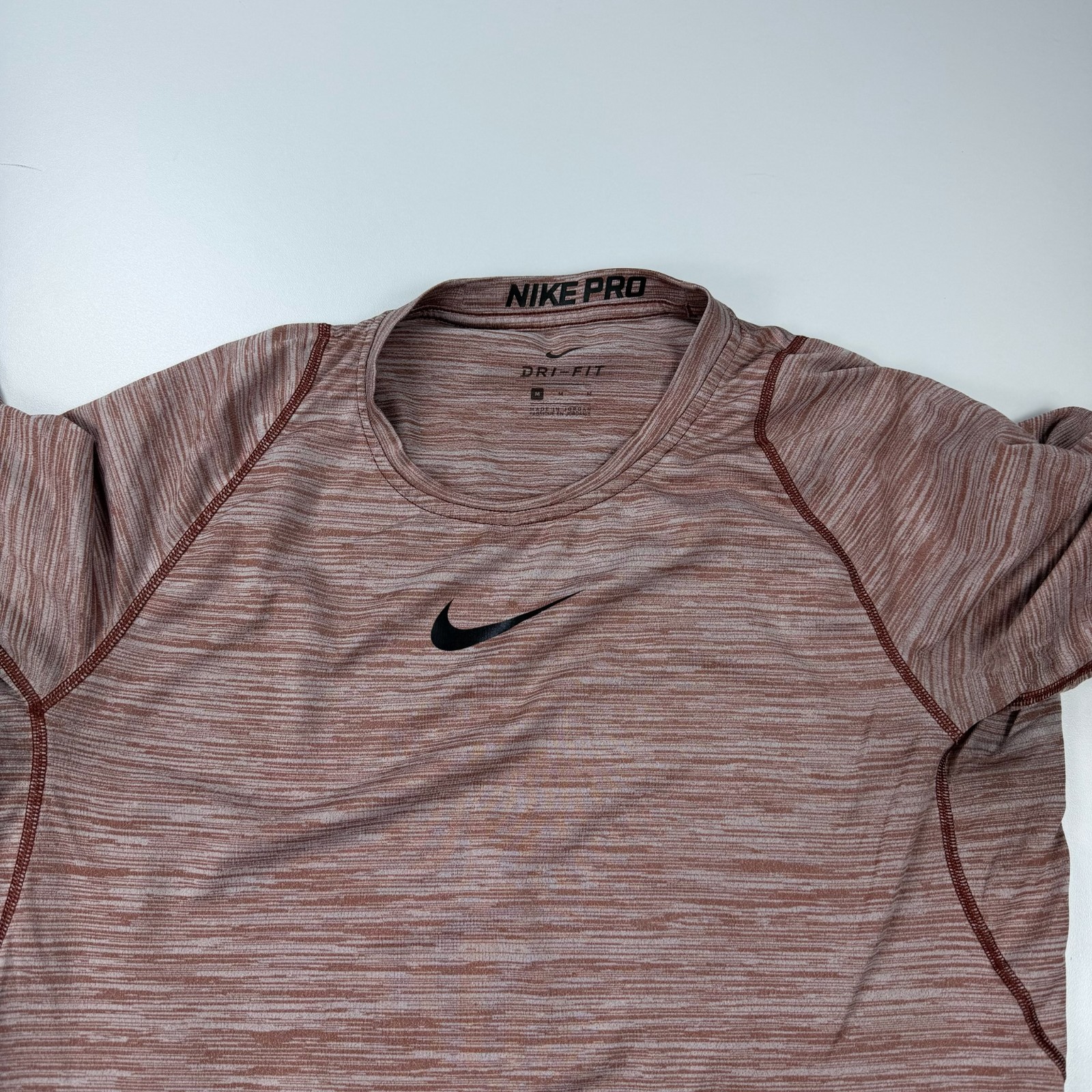 Nike Pro Shirt Mens Medium Red Crew Neck Lightweight Stretch Training Swoosh gallery