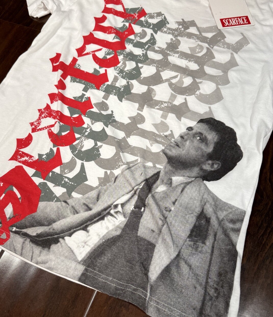 REASON Scarface Tony Montana Old English Shirt White Men’s Size L *NEW* gallery