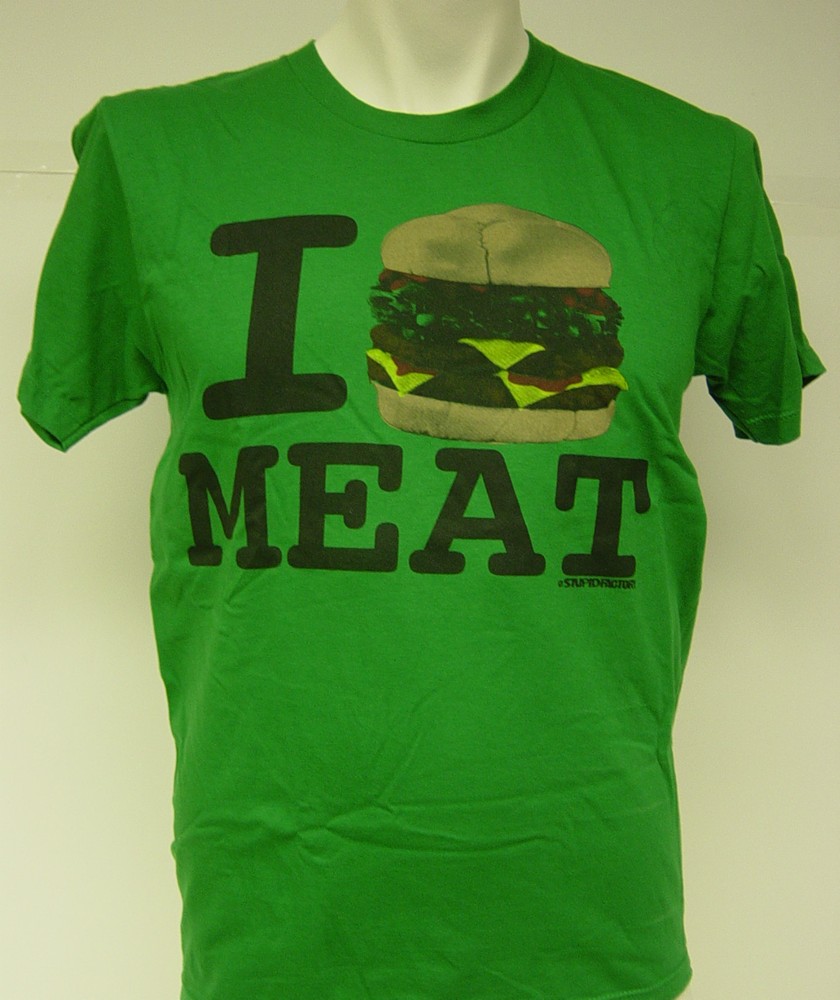 Mens David & Goliath Stupid Factory I Love Meat Burger Green Tee T-Shirt