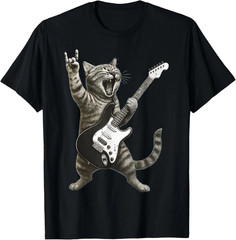 Funny Cat Playing Guitar Rock and Roll Video Games Unisex T-shirt