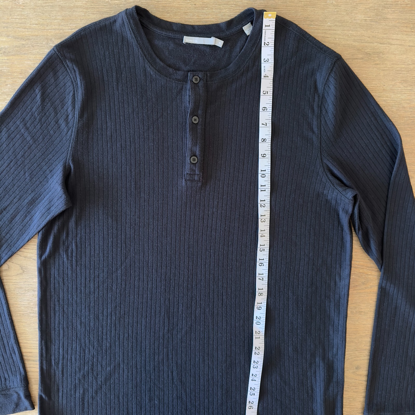 VINCE Men's Long-Sleeve Ribbed Knit Henley Top-Black-Crewneck Casual Basic-Sz XL gallery