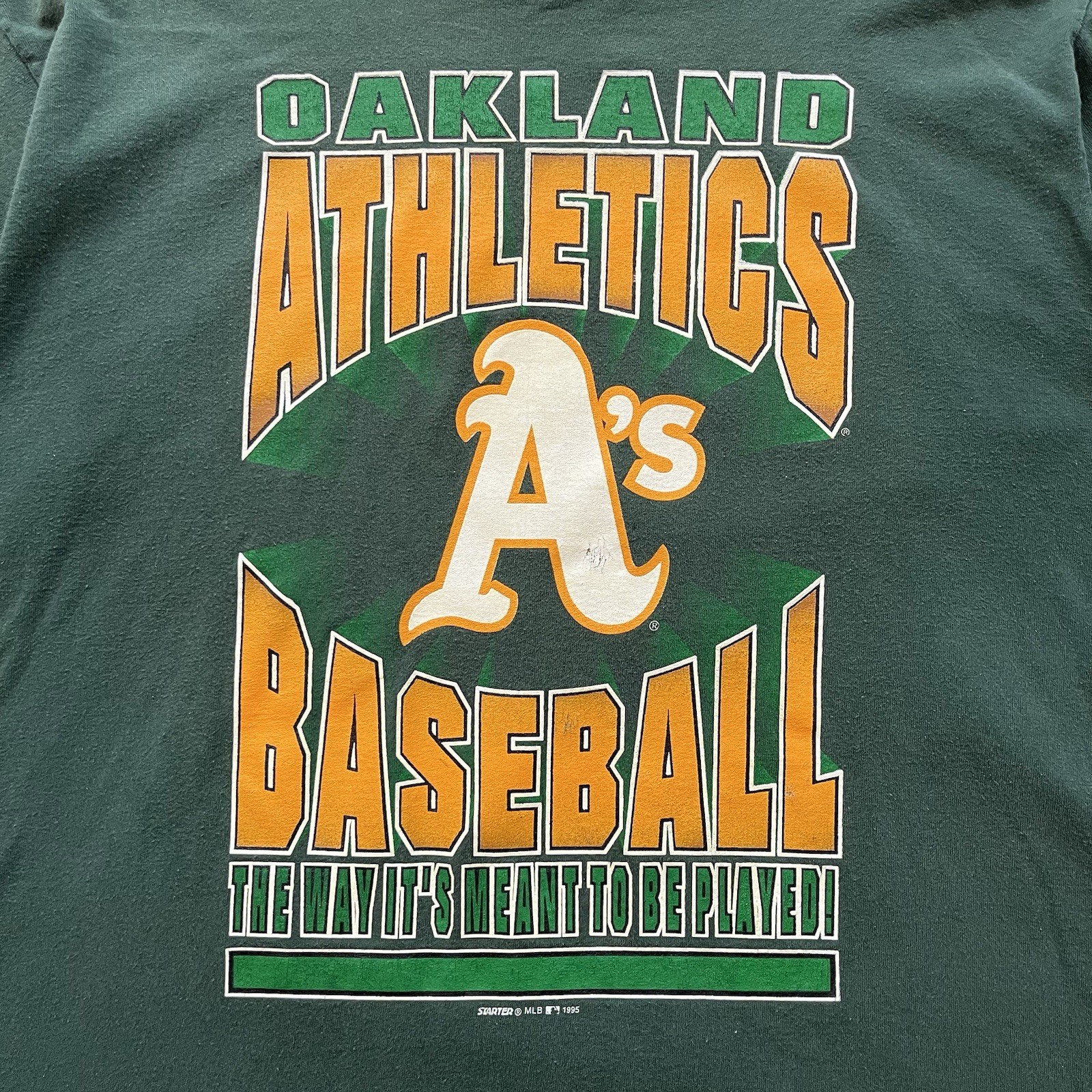 Vintage 90s Oakland Athletics Starter Tshirt Green Size XL MLB Made In USA gallery