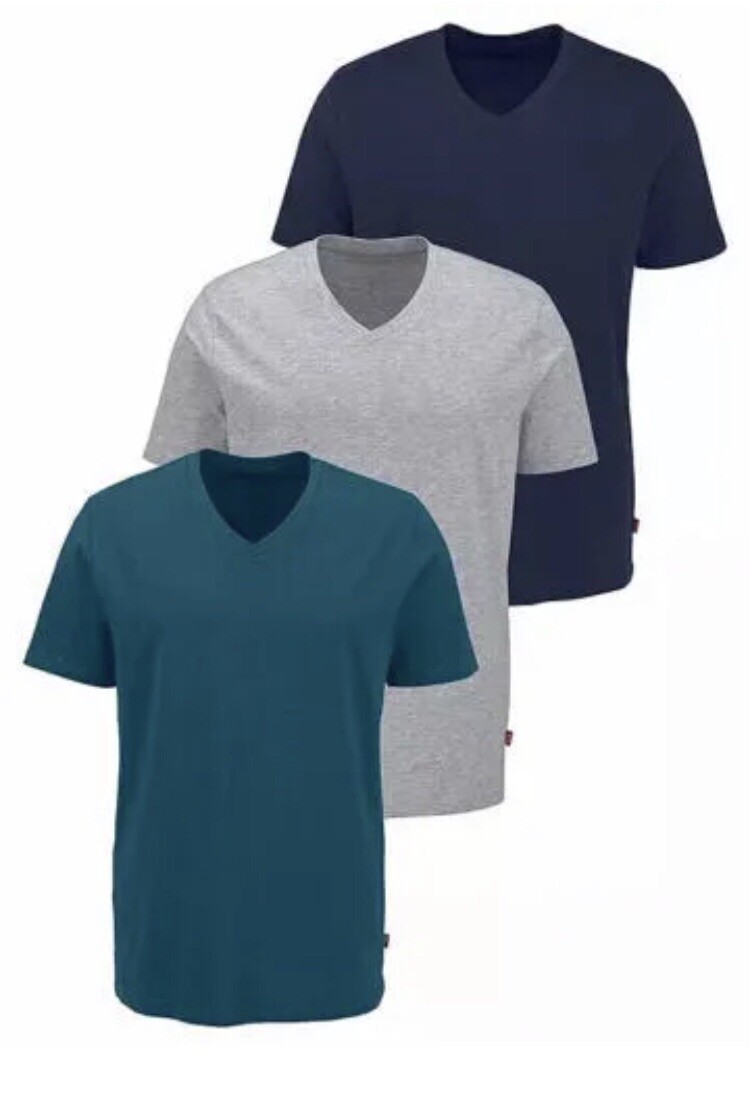 Pack of 3 Men’s V neck t shirts Size Small petrol green, navy blue, light grey