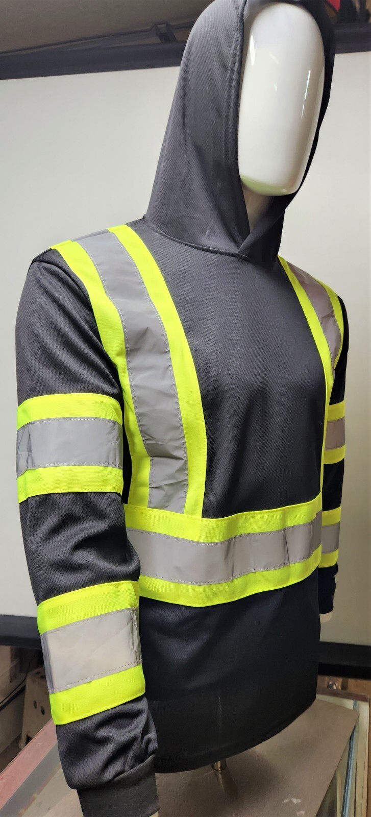 Black Long Sleeve Safety Shirt With Hoodie, Polyester Birdeye mesh Class 1 gallery