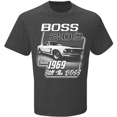 FORD MUSTANG BOSS 302 GRAY SHORT SLEEVE TEE SHIRT