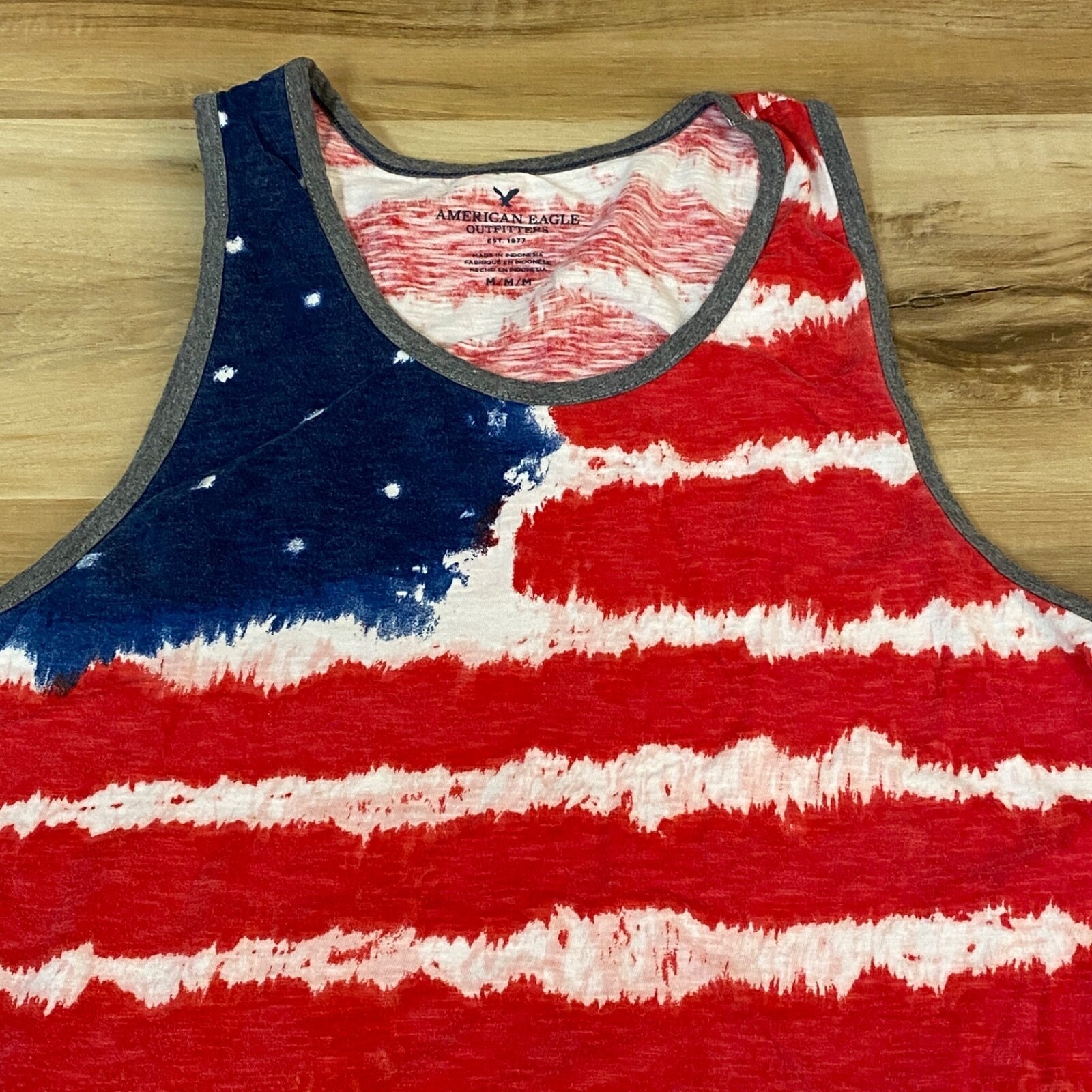 American Eagle Tank Top Mens Medium USA Flag Tie Dye Cotton Heritage Red White gallery