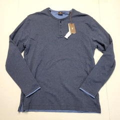$175 New LEFT COAST TEE Henley Collared REVERSIBLE L/S Shirt Men MEDIUM M Blue