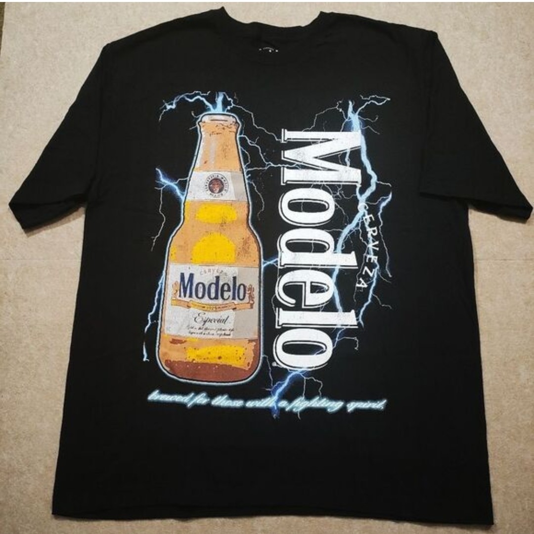 Modelo Cerveza Beer Logo Graphic Print Black Crew Neck Cotton T-Shirt Men L -Q gallery